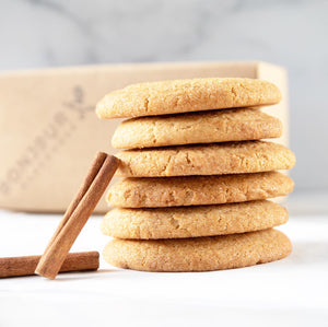 Stack of half a dozen of delicious Snickerdoodle Cookies. Fresh baked daily in our California, San Francisco bakery in small batches, from the best local and organic ingredients. 